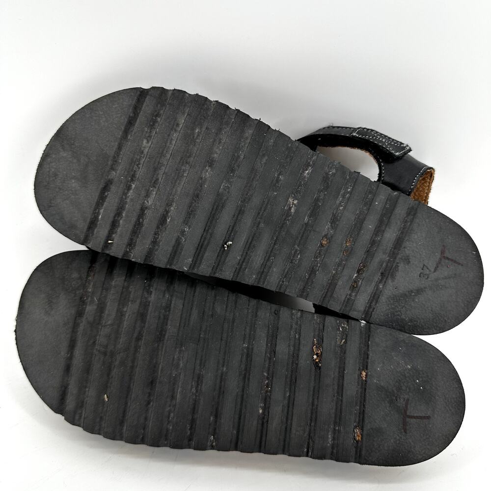 Taos Luvie Sandals Ankle Straps Leather Cork Adjustable Hook Loop Black 7 - Picture 7 of 7